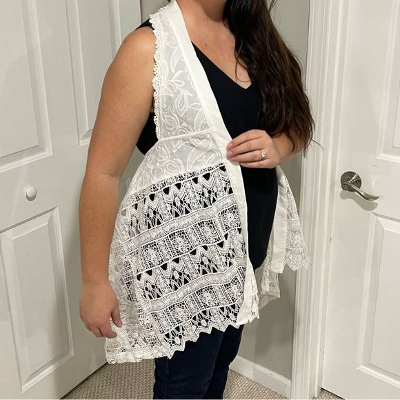 Mystree Cotton Lace Sleeveless Boho White Cardigan Vest One Size - Picture 7 of 8